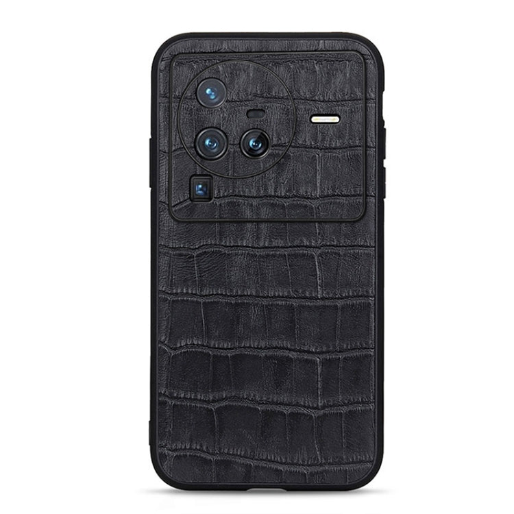 For vivo X80 Pro Accurate Hole Crocodile Texture Genuine Leather Phone Case(Black) - vivo Cases by PMC Jewellery | Online Shopping South Africa | PMC Jewellery