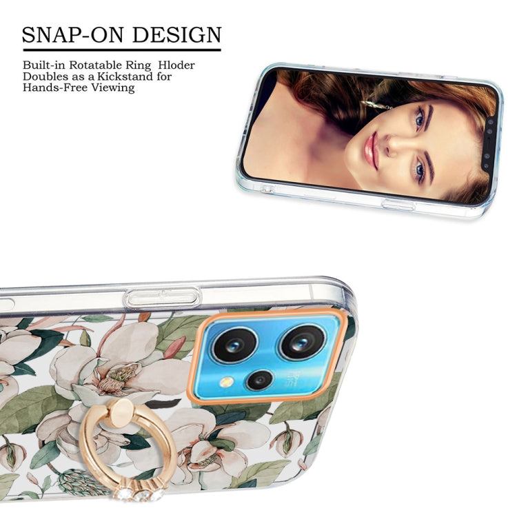 For OPPO Realme 9 Pro+ 5G Ring IMD Flowers TPU Phone Case(Green Gardenia) - Realme Cases by PMC Jewellery | Online Shopping South Africa | PMC Jewellery | Buy Now Pay Later Mobicred