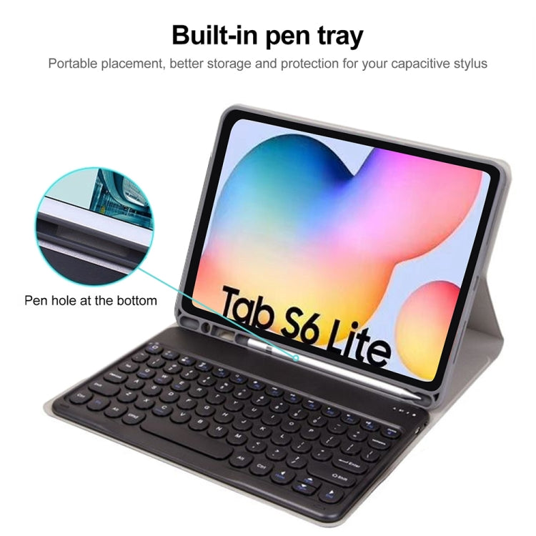 Round Cap Bluetooth Keyboard Leather Case with Pen Slot for Samsung Galaxy Tab S6 Lite, Specification:without Touchpad(Black+White Keyboard) - Samsung Keyboard by PMC Jewellery | Online Shopping South Africa | PMC Jewellery