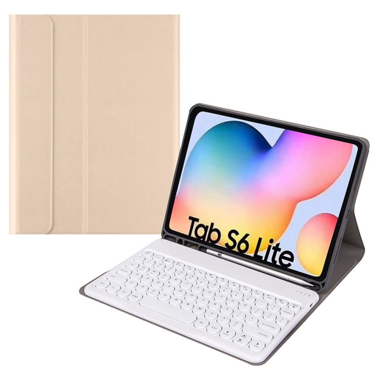 Round Cap Bluetooth Keyboard Leather Case with Pen Slot for Samsung Galaxy Tab S6 Lite, Specification:without Touchpad(Gold+White Keyboard) - Samsung Keyboard by PMC Jewellery | Online Shopping South Africa | PMC Jewellery