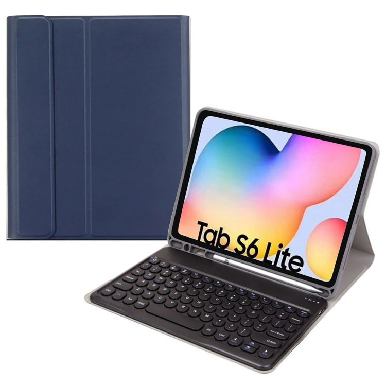 Round Cap Bluetooth Keyboard Leather Case with Pen Slot for Samsung Galaxy Tab S6 Lite, Specification:without Touchpad(Dark Blue+Black Keyboard) - Samsung Keyboard by PMC Jewellery | Online Shopping South Africa | PMC Jewellery