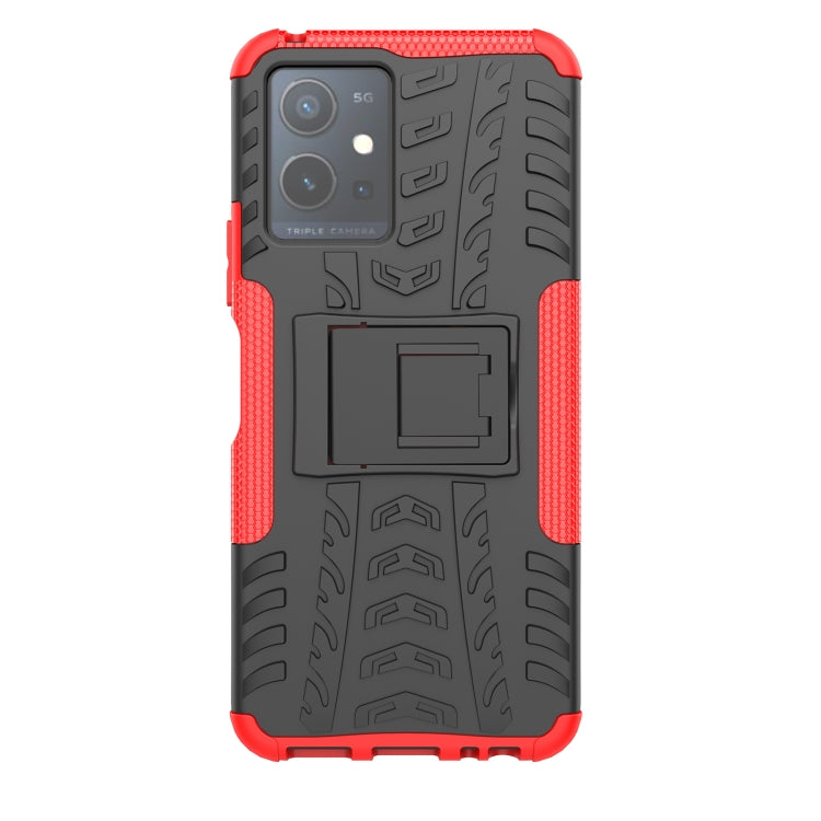 For vivo Y75 / Y55 / T1 5G Tire Texture TPU + PC Phone Case with Holder(Red) - vivo Cases by PMC Jewellery | Online Shopping South Africa | PMC Jewellery | Buy Now Pay Later Mobicred