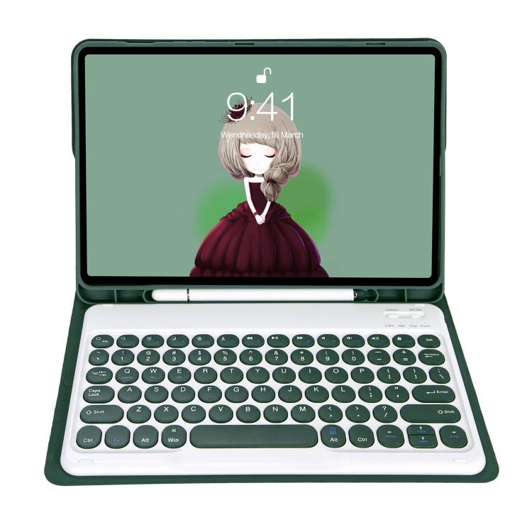 YA08B Candy Color Skin Feel Texture Round Keycap Bluetooth Keyboard Leather Case For Samsung Galaxy Tab A8 10.5 2021 SM-X200 / SM-X205(Dark Green) - Samsung Keyboard by PMC TechLife | Online Shopping South Africa | PMC TechLife