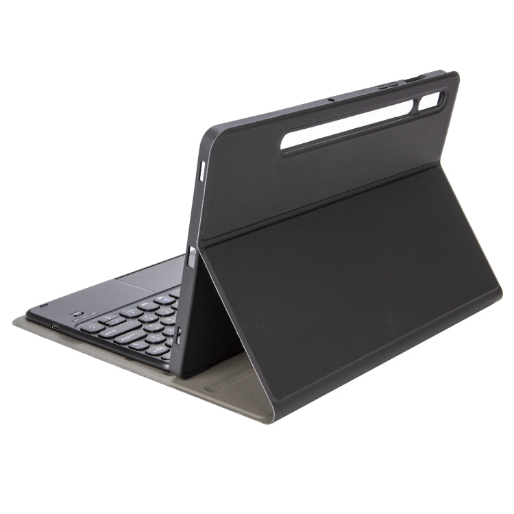 YA08B-A  Lambskin Texture Voltage Round Keycap Bluetooth Keyboard Leather Case with Touchpad For Samsung Galaxy Tab A8 10.5 2021 SM-X200 / SM-X205(Black) - Samsung Keyboard by PMC TechLife | Online Shopping South Africa | PMC TechLife