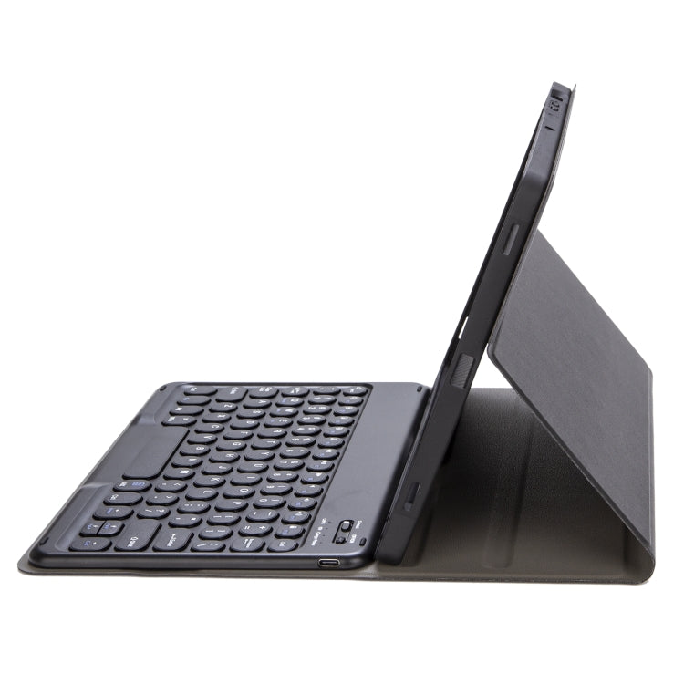 YA08B Lambskin Texture Voltage Round Keycap Bluetooth Keyboard Leather Case For Samsung Galaxy Tab A8 10.5 2021 SM-X200 / SM-X205(Black) - free shipping - PMC TechLife - Order now!