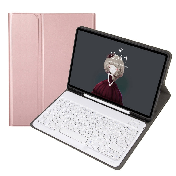YA08B Lambskin Texture Voltage Round Keycap Bluetooth Keyboard Leather Case For Samsung Galaxy Tab A8 10.5 2021 SM-X200 / SM-X205(Rose Gold) - Samsung Keyboard by PMC TechLife | Online Shopping South Africa | PMC TechLife