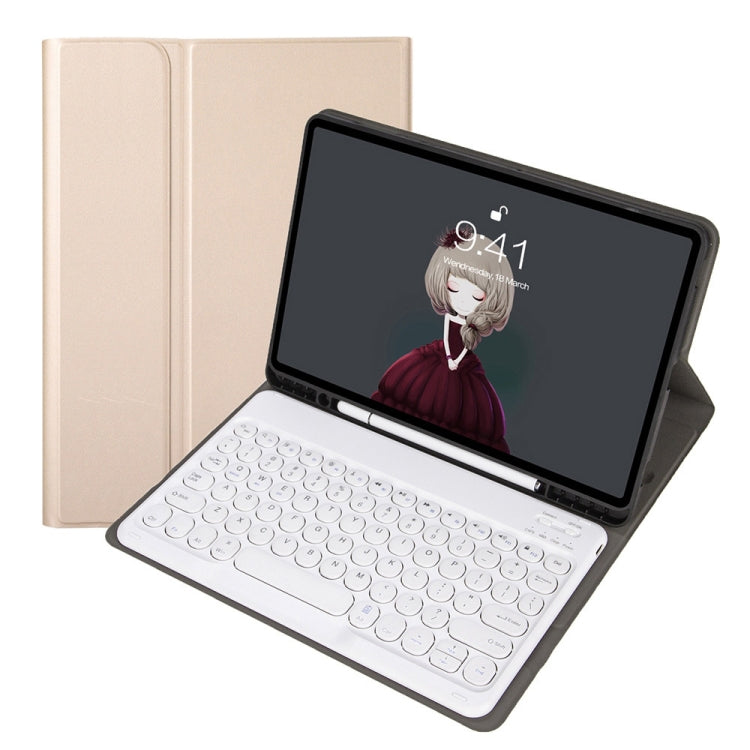 YA700B Lambskin Texture Voltage Round Keycap Bluetooth Keyboard Leather Case For Samsung Galaxy Tab S8 11 inch SM-X700 / SM-X706 & S7 11 inch SM-X700 / SM-T875(Gold) - Samsung Keyboard by PMC TechLife | Online Shopping South Africa | PMC TechLife