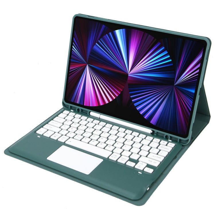 T12B-A Detachable Touch Pad Bluetooth Keyboard Leather Tablet Case For iPad Pro 12.9 inch 2021/2020/2018(Dark Green) - For iPad Pro by PMC TechLife | Online Shopping South Africa | PMC TechLife