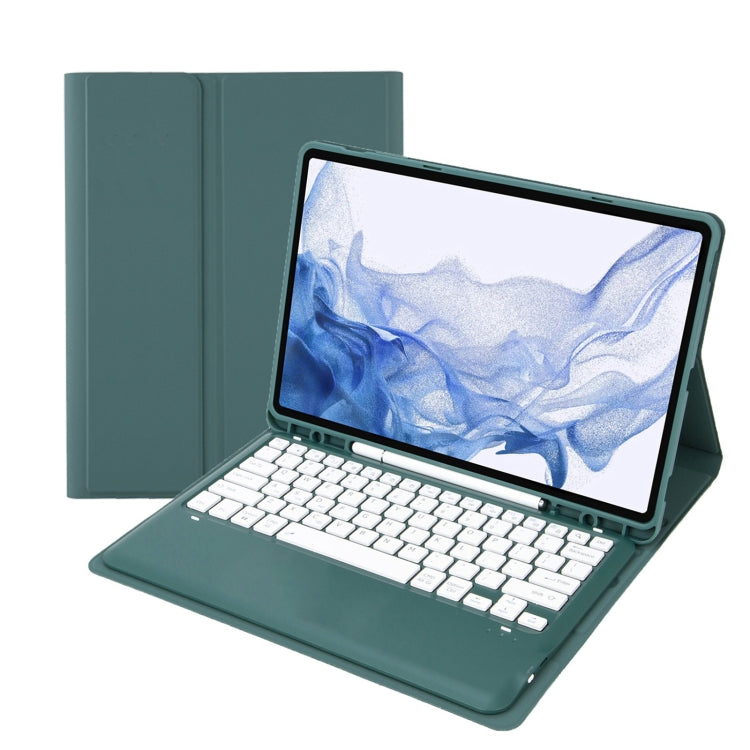 T800B Pen Slot Detachable Bluetooth Keyboard Leather Tablet Case For Samsung Galaxy Tab S8+/S7+/S7 FE(Dark Green) - Samsung Keyboard by PMC TechLife | Online Shopping South Africa | PMC TechLife