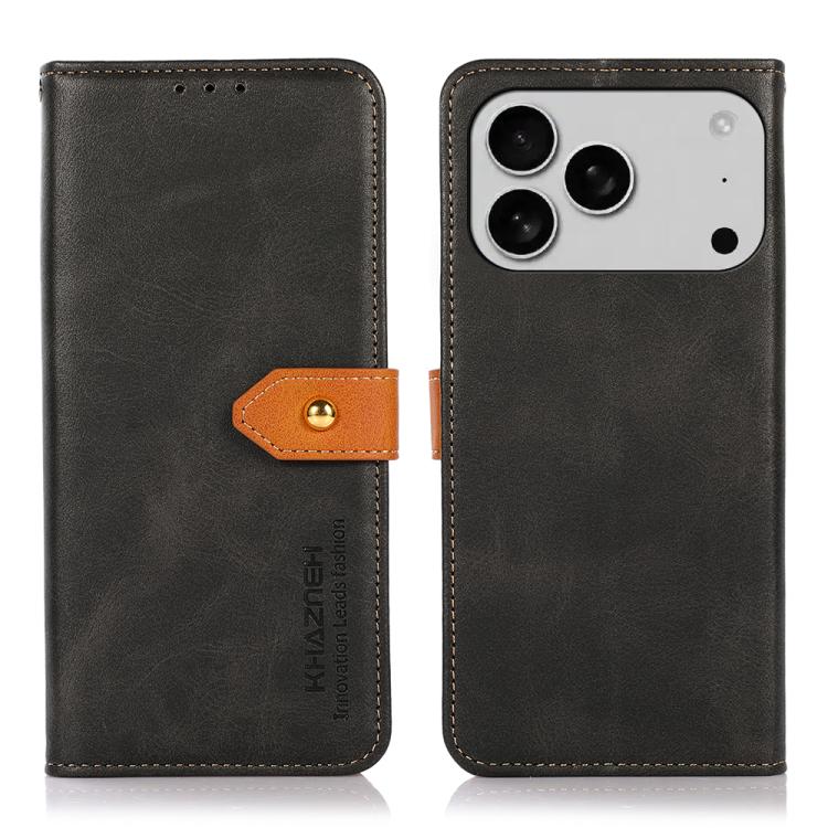 For iPhone 17 Pro Max KHAZNEH Dual-color Cowhide Texture Flip Leather Phone Case(Black) - free shipping - PMc TechLife - Order now!