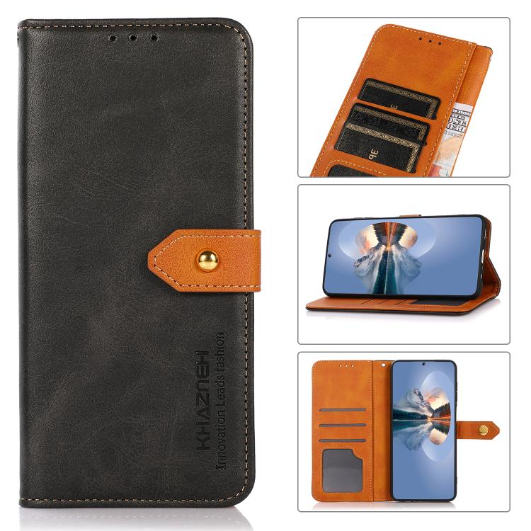 For iPhone 16 KHAZNEH Dual-color Cowhide Texture Flip Leather Phone Case(Black) - free shipping - PMC TechLife - Order now!