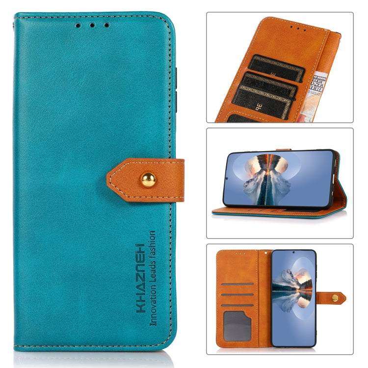 KHAZNEH Dual-color Cowhide Texture Flip Leather Phone Case For iPhone 16 Plus(Blue) - iPhone 16 Plus Cases by PMC Jewellery | Online Shopping South Africa | PMC Jewellery | Buy Now Pay Later Mobicred