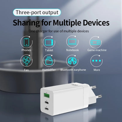 awei PD9 65W Dual Type-C / USB-C + USB GaN Fast Charging Travel Charger, EU Plug(White) - USB Charger by awei | Online Shopping South Africa | PMC Jewellery | Buy Now Pay Later Mobicred