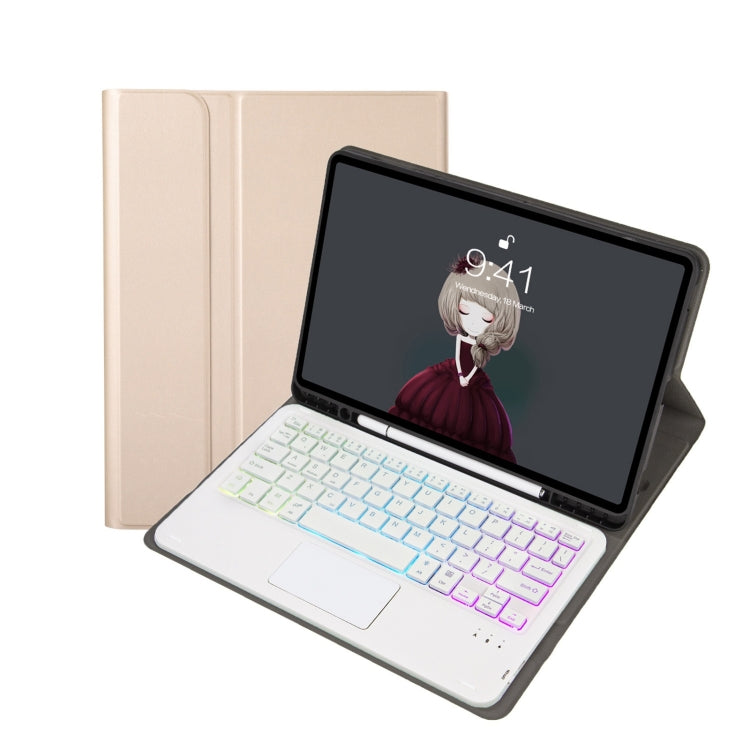 A07B-AS Lambskin Pen Slot Touch Pad Backlight Bluetooth Keyboard Leather Tablet Case For iPad 9.7 2018&2017 / Pro 9.7 / Air 2(Gold) - For iPad Pro by PMC TechLife | Online Shopping South Africa | PMC TechLife