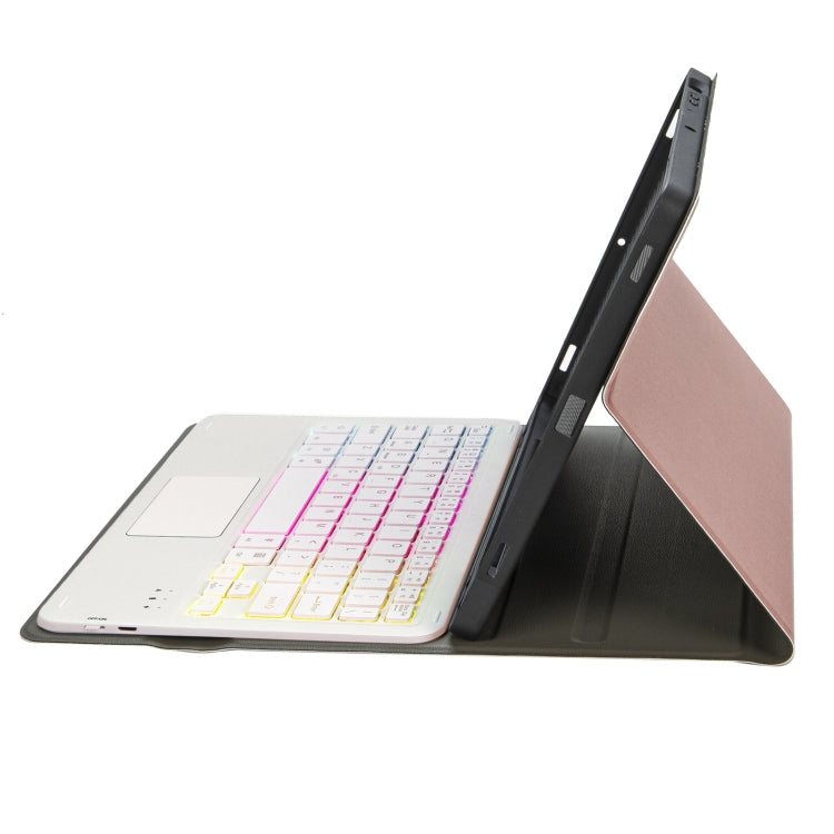 A07B-AS Lambskin Pen Slot Touch Pad Backlight Bluetooth Keyboard Leather Tablet Case For iPad 9.7 2018&2017 / Pro 9.7 / Air 2(Rose Gold) - For iPad Pro by PMC TechLife | Online Shopping South Africa | PMC TechLife