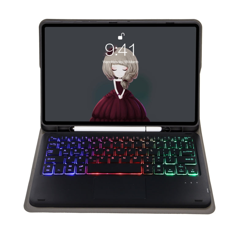 A11B-AS Lambskin Pen Slot Touch Pad Backlight Bluetooth Keyboard Leather Tablet Case For iPad Air 2022&2020 / Pro 11 2021&2020&2018(Black) - For iPad Pro by PMC TechLife | Online Shopping South Africa | PMC TechLife