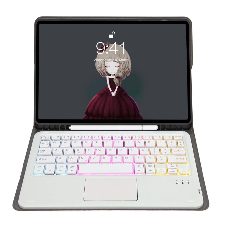 A11B-AS Lambskin Pen Slot Touch Pad Backlight Bluetooth Keyboard Leather Tablet Case For iPad Air 2022&2020 / Pro 11 2021&2020&2018(Gold) - For iPad Pro by PMC TechLife | Online Shopping South Africa | PMC TechLife
