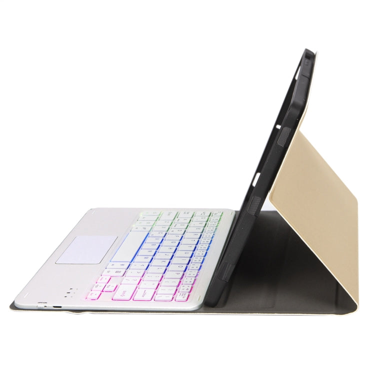 A11B-AS Lambskin Pen Slot Touch Pad Backlight Bluetooth Keyboard Leather Tablet Case For iPad Air 2022&2020 / Pro 11 2021&2020&2018(Gold) - For iPad Pro by PMC TechLife | Online Shopping South Africa | PMC TechLife