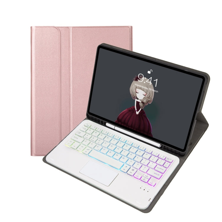 A11B-AS Lambskin Pen Slot Touch Pad Backlight Bluetooth Keyboard Leather Tablet Case For iPad Air 2022&2020 / Pro 11 2021&2020&2018(Rose Gold) - For iPad Pro by PMC TechLife | Online Shopping South Africa | PMC TechLife