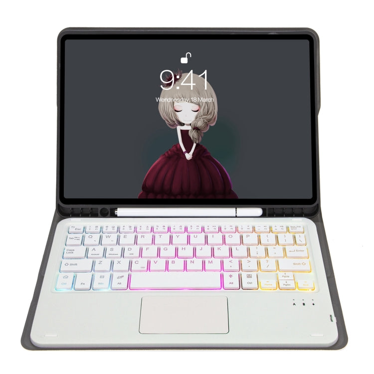 A11B-AS Lambskin Pen Slot Touch Pad Backlight Bluetooth Keyboard Leather Tablet Case For iPad Air 2022&2020 / Pro 11 2021&2020&2018(Rose Gold) - For iPad Pro by PMC TechLife | Online Shopping South Africa | PMC TechLife