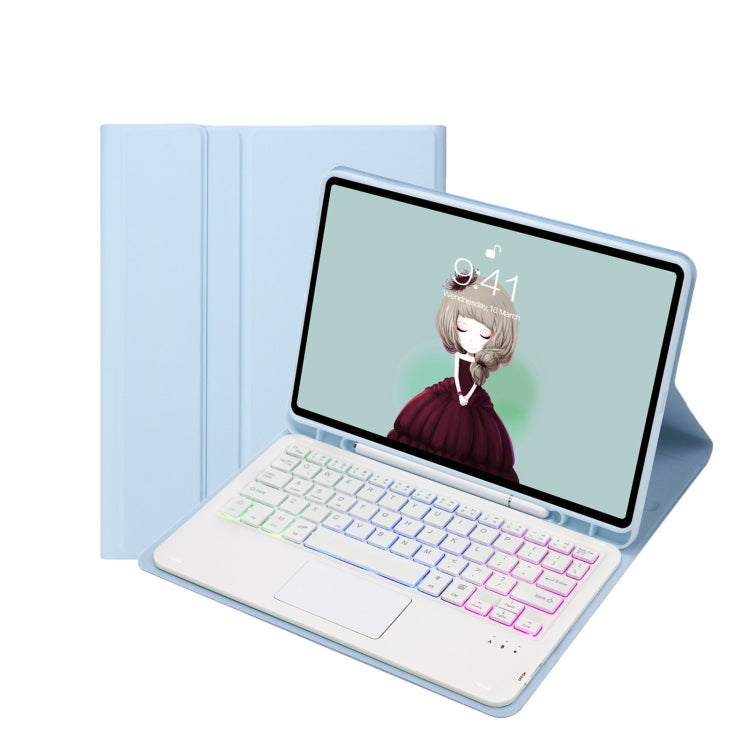 T11B-AS Skin Feel Pen Slot Touch Pad Backlight Bluetooth Keyboard Leather Tablet Case For iPad Air 11 2025 / 2024 / Pro 11 2021&2020&2018(Sky Blue) - free shipping - PMC TechLife - Order now!
