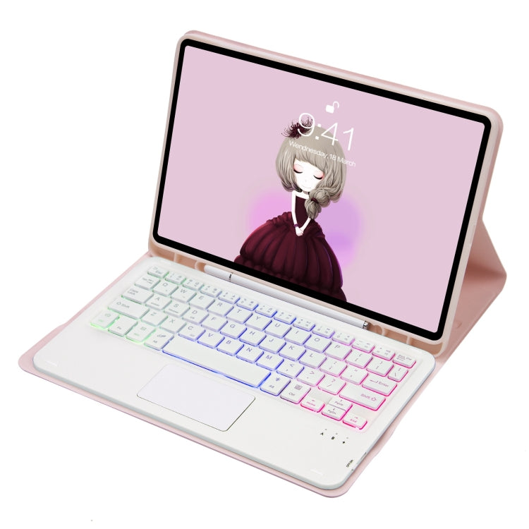 T11B-AS Skin Feel Pen Slot Touch Pad Backlight Bluetooth Keyboard Leather Tablet Case For iPad Pro 11 2021&2020&2018(Pink) - For iPad Pro by PMC TechLife | Online Shopping South Africa | PMC TechLife