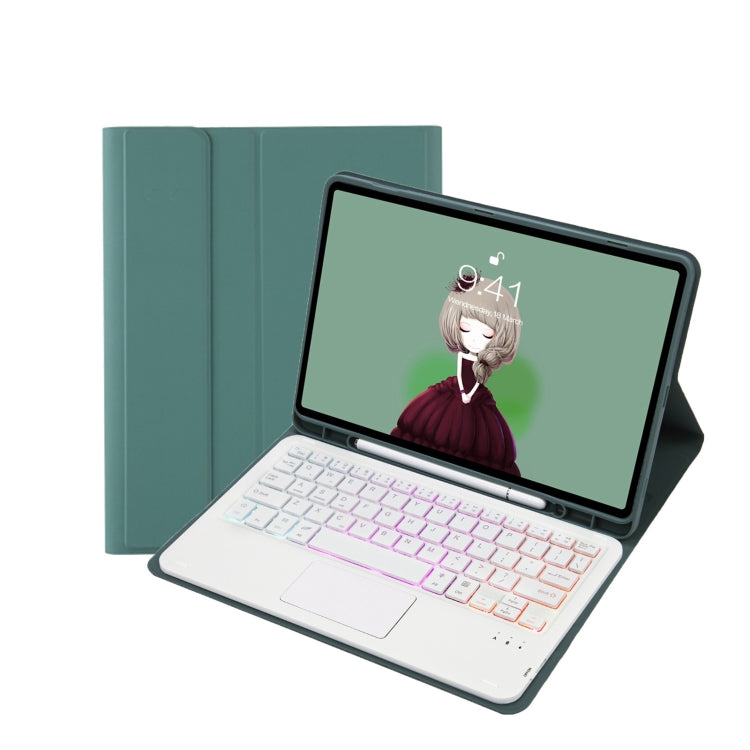 T11B-AS Skin Feel Pen Slot Touch Pad Backlight Bluetooth Keyboard Leather Tablet Case For iPad Pro 11 2021&2020&2018(Dark Green) - For iPad Pro by PMC TechLife | Online Shopping South Africa | PMC TechLife