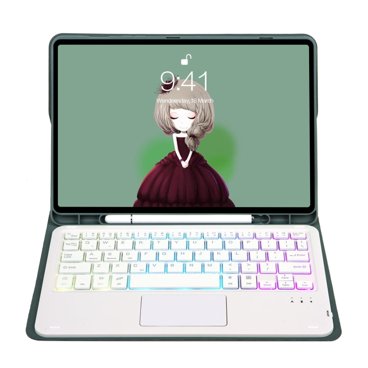 T098B-AS Skin Feel Pen Slot Touch Pad Backlight Bluetooth Keyboard Leather Tablet Case For iPad Air 4 10.9 2020 / Air 5 10.9 2022 (Dark Green) - For iPad Air by PMC TechLife | Online Shopping South Africa | PMC TechLife