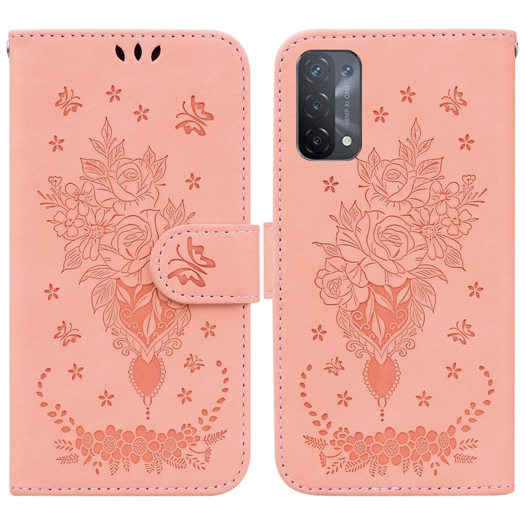 For OPPO A74 5G / A93 5G / A54 5G Butterfly Rose Embossed Leather Phone Case(Pink) - OPPO Cases by PMC Jewellery | Online Shopping South Africa | PMC Jewellery