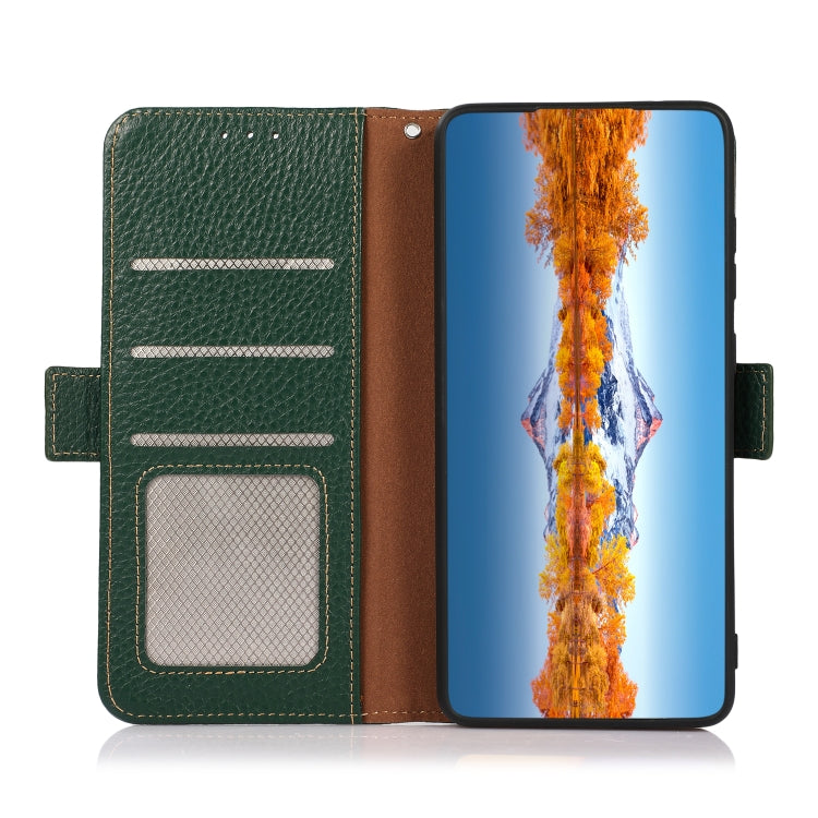 For OnePlus Nord 2T 5G KHAZNEH Litchi Texture RFID Genuine Leather Phone Case(Green) - OnePlus Cases by PMC TechLife | Online Shopping South Africa | PMC TechLife | Buy Now Pay Later Mobicred