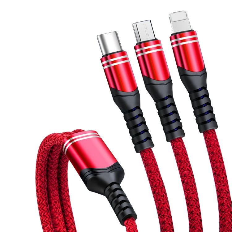 6A 66W 3 in 1 USB to 8 Pin + Micro USB + USB-C / Type-CFast Charging Braided Data Cable(Red) - Multifunction Cable by PMC Jewellery | Online Shopping South Africa | PMC Jewellery | Buy Now Pay Later Mobicred