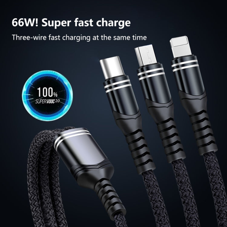 6A 66W 3 in 1 USB to 8 Pin + Micro USB + USB-C / Type-CFast Charging Braided Data Cable(Black) - Multifunction Cable by PMC Jewellery | Online Shopping South Africa | PMC Jewellery | Buy Now Pay Later Mobicred