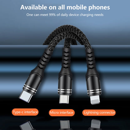 6A 66W 3 in 1 USB to 8 Pin + Micro USB + USB-C / Type-CFast Charging Braided Data Cable(Black) - Multifunction Cable by PMC Jewellery | Online Shopping South Africa | PMC Jewellery | Buy Now Pay Later Mobicred