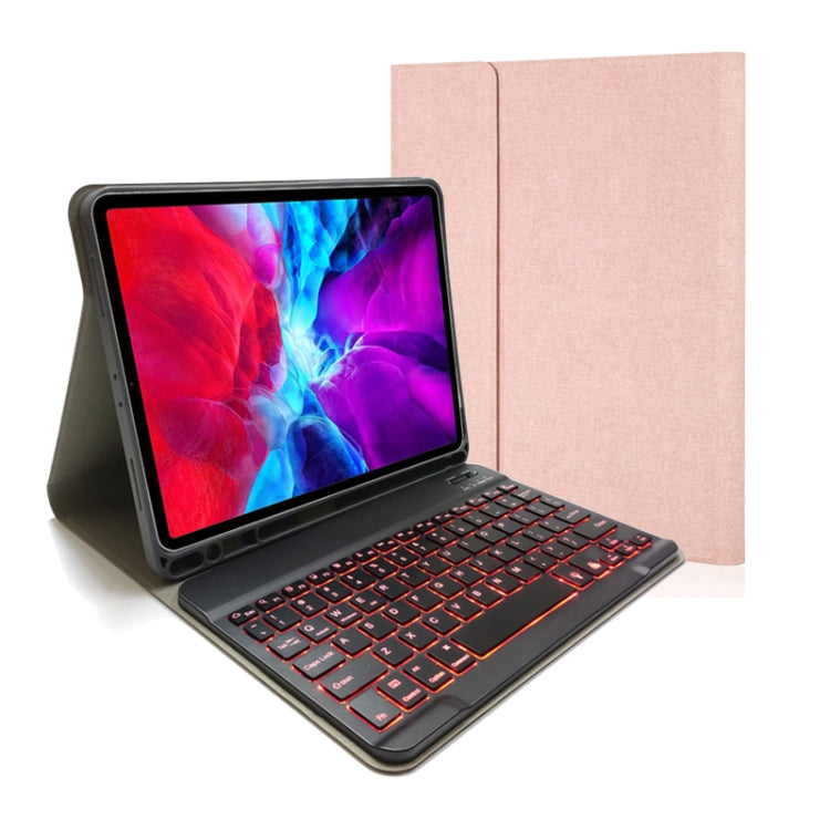RK11D Backlight Cloth Texture Detachable Magnetic Bluetooth Keyboard Horizontal Flip Leather Tablet Case for iPad Pro 11 2020 / 2018 with Holder & Pen Slot(Rose Gold) - For iPad Pro by PMC TechLife | Online Shopping South Africa | PMC TechLife | Buy Now Pay Later Mobicred