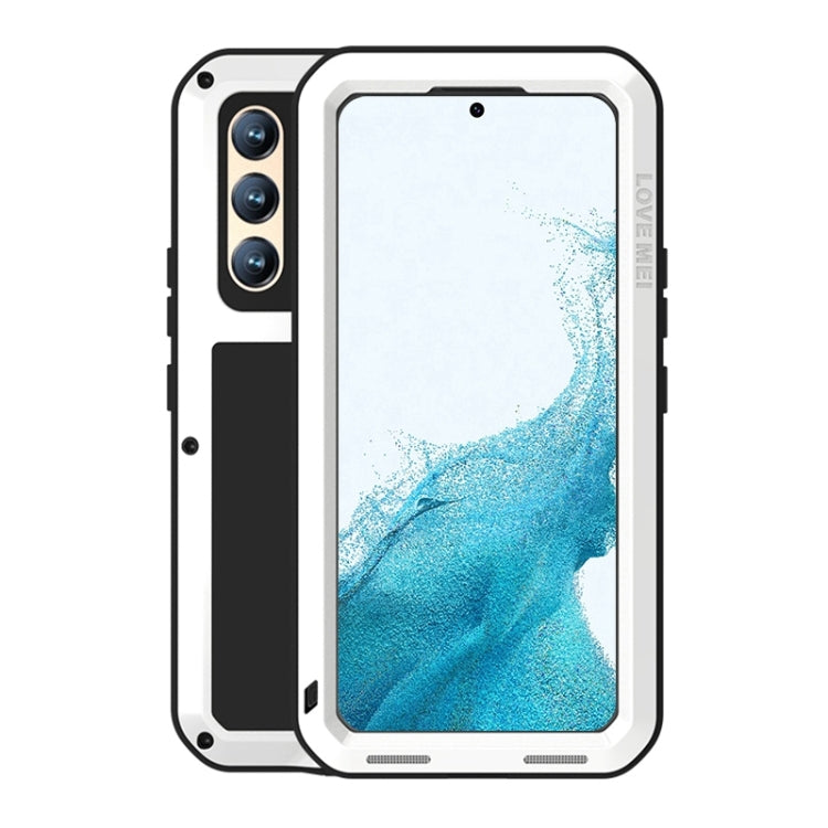 For Samsung Galaxy S22+ LOVE MEI Metal Shockproof Waterproof Dustproof Protective Phone Case with Glass(White) - free shipping - PMC TechLife - Order now!
