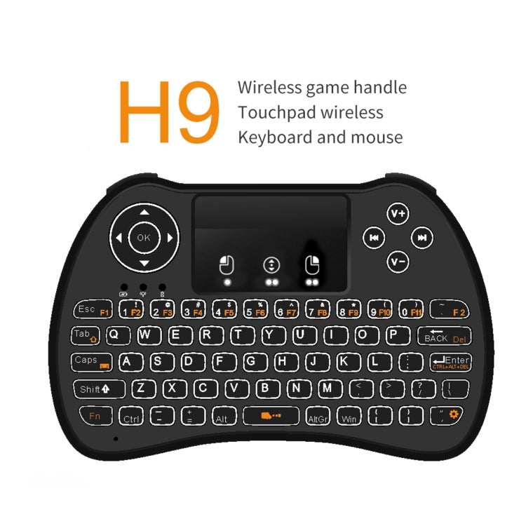 H9 2.4GHz Mini Wireless Air Mouse QWERTY Keyboard with White Backlight & Touchpad for PC, TV(Black) - MINI PC Accessories & Gadgets by PMC Jewellery | Online Shopping South Africa | PMC Jewellery | Buy Now Pay Later Mobicred