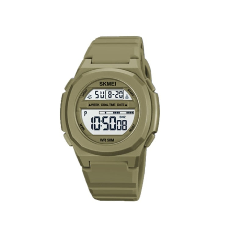 SKMEI 1821 Stainless Steel Buckle Silicone Strap Electronic Watch(Khaki) - free shipping - PMC TechLife - Order now!