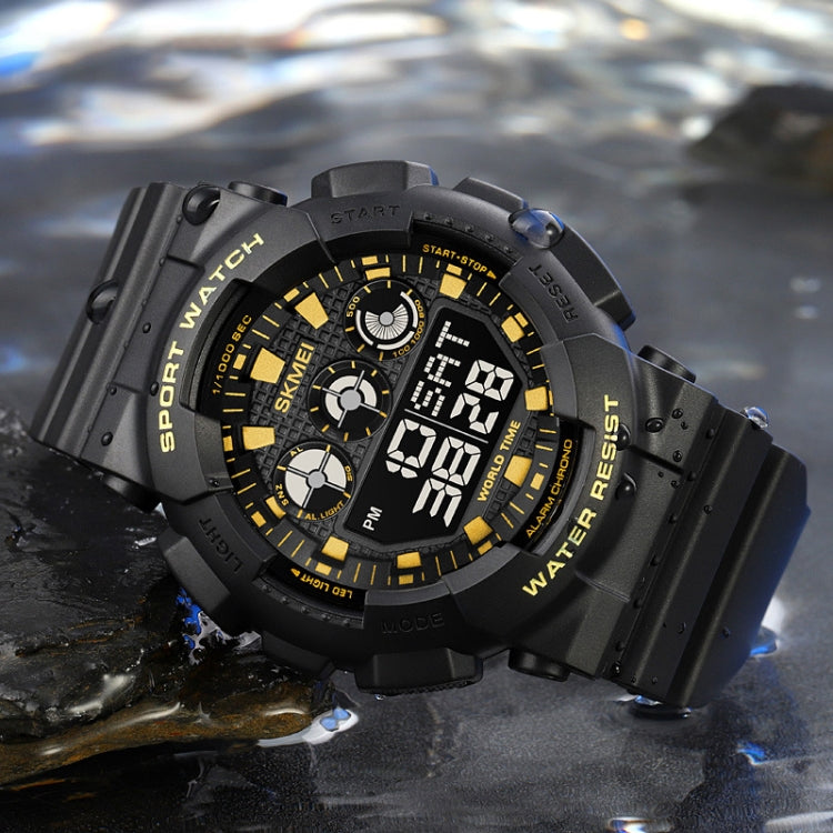 SKMEI 1857 Stainless Steel Buckle PU Strap Waterproof Electronic Watch(Black Gold) - free shipping - PMC TechLife - Order now!