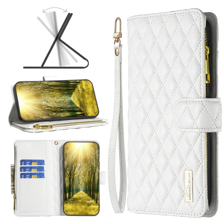 For OPPO A74 5G / A93 5G / A54 5G Diamond Lattice Zipper Wallet Leather Flip Phone Case(White) - OPPO Cases by PMC TechLife | Online Shopping South Africa | PMC TechLife