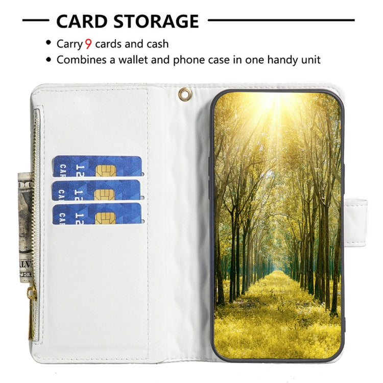 For OPPO A74 5G / A93 5G / A54 5G Diamond Lattice Zipper Wallet Leather Flip Phone Case(White) - OPPO Cases by PMC TechLife | Online Shopping South Africa | PMC TechLife