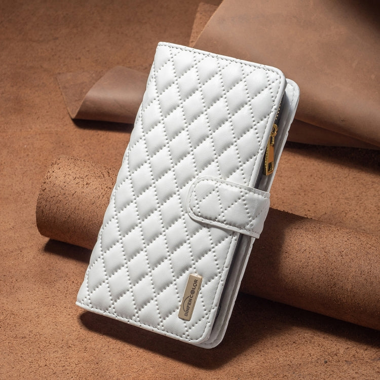 For OPPO A74 5G / A93 5G / A54 5G Diamond Lattice Zipper Wallet Leather Flip Phone Case(White) - OPPO Cases by PMC TechLife | Online Shopping South Africa | PMC TechLife