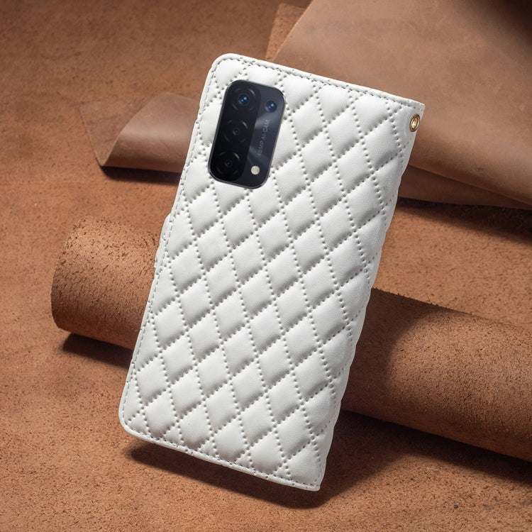 For OPPO A74 5G / A93 5G / A54 5G Diamond Lattice Zipper Wallet Leather Flip Phone Case(White) - OPPO Cases by PMC TechLife | Online Shopping South Africa | PMC TechLife