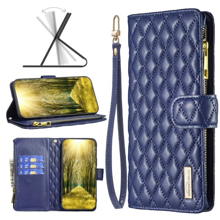 For OPPO Find X5 Lite / Reno7 5G Diamond Lattice Zipper Wallet Leather Flip Phone Case(Blue) - OPPO Cases by PMC Jewellery | Online Shopping South Africa | PMC Jewellery | Buy Now Pay Later Mobicred