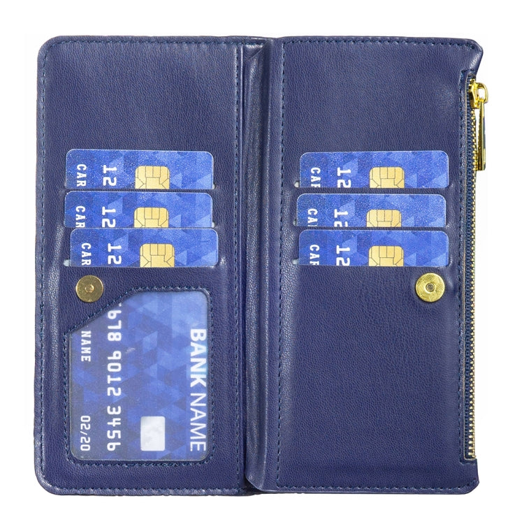 For OPPO Find X5 Lite / Reno7 5G Diamond Lattice Zipper Wallet Leather Flip Phone Case(Blue) - OPPO Cases by PMC Jewellery | Online Shopping South Africa | PMC Jewellery | Buy Now Pay Later Mobicred