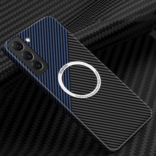 For Samsung Galaxy S22 5G Carbon Fiber Texture MagSafe Magnetic Phone Case(Black Blue) - Galaxy S22 5G Cases by PMC Jewellery | Online Shopping South Africa | PMC Jewellery