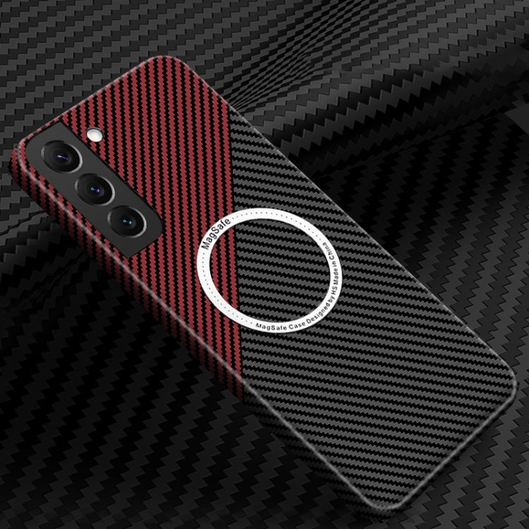 For Samsung Galaxy S22 5G Carbon Fiber Texture MagSafe Magnetic Phone Case(Black Red) - Galaxy S22 5G Cases by PMC TechLife | Online Shopping South Africa | PMC TechLife