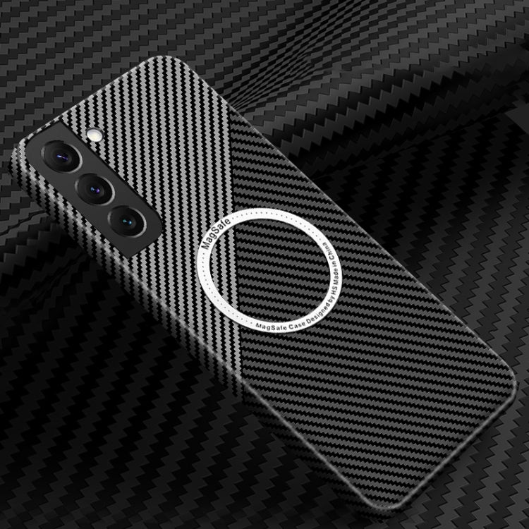 For Samsung Galaxy S22 5G Carbon Fiber Texture MagSafe Magnetic Phone Case(Black Silver) - Galaxy S22 5G Cases by PMC TechLife | Online Shopping South Africa | PMC TechLife