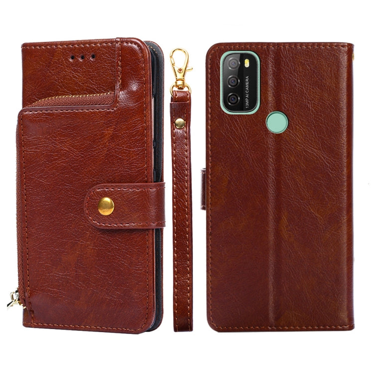 For Blackview A70 Zipper Bag Leather Phone Case(Brown) - More Brand by PMC Jewellery | Online Shopping South Africa | PMC Jewellery | Buy Now Pay Later Mobicred