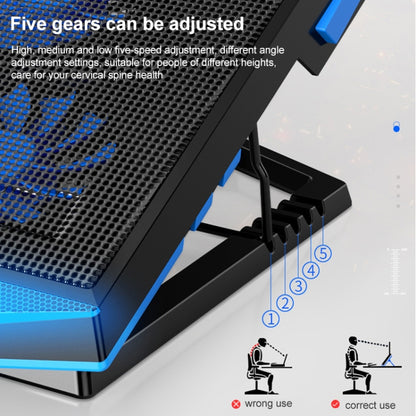 5 Fan 2 USB Lifting Folding Laptop Cooling Stand(Blue Red) - Fan Cooling by PMC Jewellery | Online Shopping South Africa | PMC Jewellery | Buy Now Pay Later Mobicred