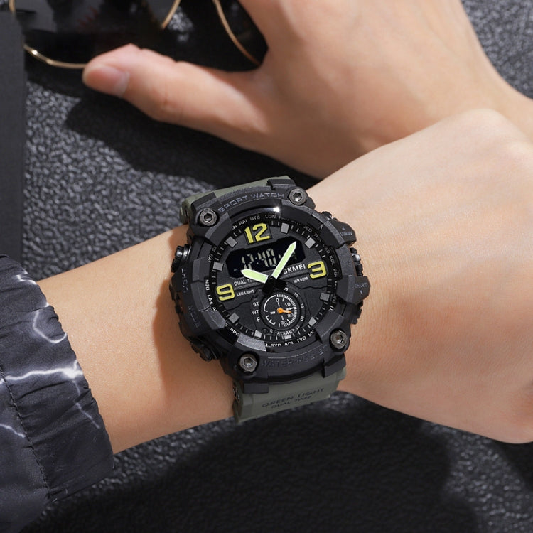 SKMEI 1965 Stainless Steel Buckle PU Strap Waterproof Electronic Watch(Army Green) - free shipping - PMC TechLife - Order now!